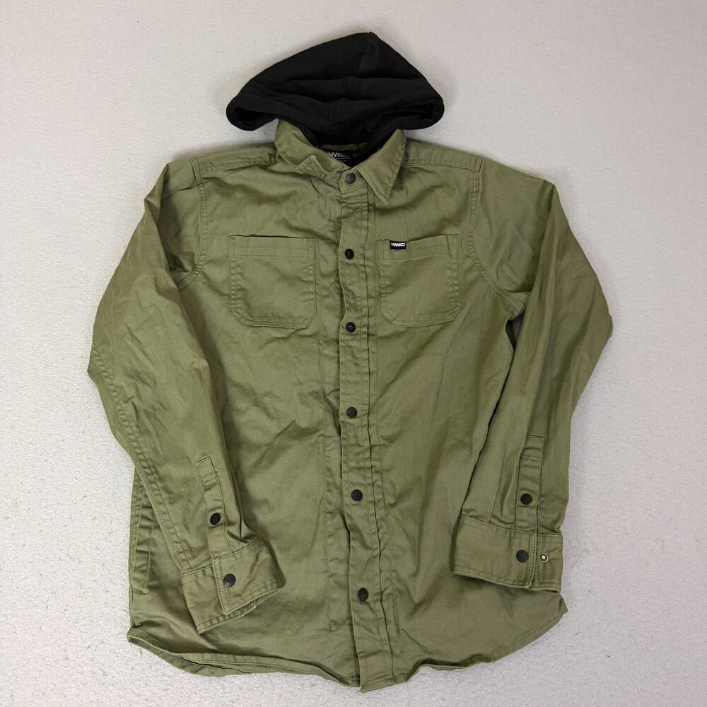 Tony Hawk Men’s M Olive Green Hooded Layered Shirt Jacket Skate Streetwear